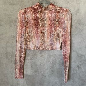 Multicolor Snakeskin Mock Neck Long Sleeve Top